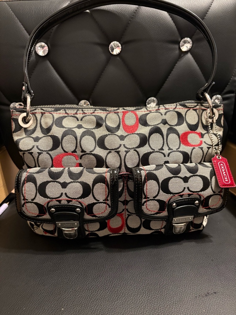 vintage Coach Poppy Signature Jacquard Double Pocket shoulder bag